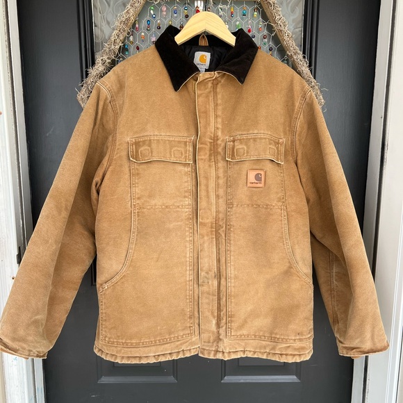 Carhartt Jacket Mens Large Brown Duck Canvas Heavy Zip Up Outdoors Work Quilt - Picture 1 of 10